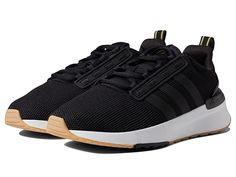 adidas Running Racer TR21 - Women's Shoes : Black/Black/Gum : From your morning jog to hitting the concrete jungle, do it in comfort and style in the adidas Running Racer TR21 sneakers. Traditional lace-up closure offers a secure fit. Classic round toe silhouette. Cloudfoam midsole offers all-day comfort. Pull tab in back for easy on and off access. Padded tongue and collar for added support. Branding on heel. Leather and textile upper. Textile lining and insole. Synthetic outsole. Imported. Mea Adidas Racer Tr21 Women, Morning Jog, Adidas Athletic Shoes, Womens Adidas, Sneakers Athletic, Black Gums, Black Shoes Women, Adidas Running, Concrete Jungle