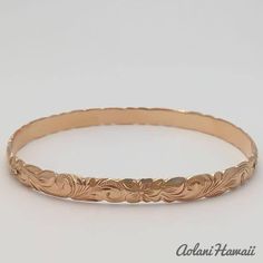 Traditional Hawaiian Hand Engraved 14k Gold Bracelet (6mm width, cutout design) - Aolani Hawaii - 3 Traditional 14k Gold Engraved Bracelet, Traditional Engraved 14k Gold Bracelet, 14k Gold Etched Bangle Bracelet, Ceremonial 14k Gold Engraved Bracelets, Hawaiian Heirloom Jewelry, Bridal Jewellery Earrings, Wave Bracelet, Solid Gold Bracelet, Heritage Jewellery