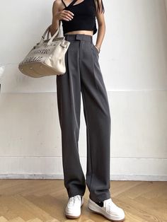 Women's Suit Pants Draping Spring Autumn High Waist Casual Business Dress Pants Loose Straight Mopping Pants Wide Leg Pants Grey Bodycon Outfits, Crewneck Sweatshirt Women, Hot Swimwear, Pantsuits For Women, Business Dress, Business Casual Dresses, Pants Loose, Maxi Dress Wedding, Pants Wide Leg