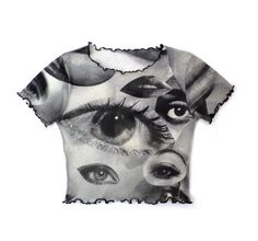 Eyes Mesh Crop Top Black & white Mathilda Lando, Black Mesh Crop Top, Shirts Crop Tops, Png Clothes, Shirts Crop, Short Sleeve Crop Top, Mesh Crop Top, Mesh Shirt, Sheer Shirt