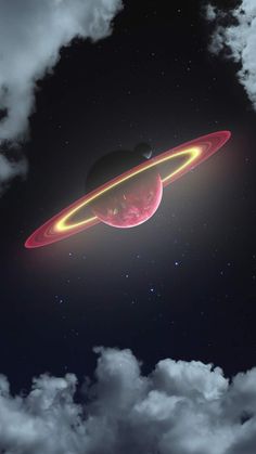 an artist's rendering of a distant object in the sky with stars and clouds