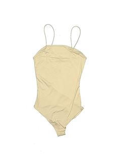 a women's tan swimsuit on a white background