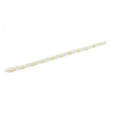 Vintage 18 Karat Yellow and White Gold Diamond Bracelet-  This spectacular bracelet features 198 round brilliant cut diamonds set in beautifully detailed 18K white and yellow gold.  Width:  7 mm.  Safety closures.  Approximate total diamond weight:  2.5 cts.  Diamond color:  G-H  Diamond clarity:  SI1-VS1  Size:  7 inches  Weight:  8.6 dwt. /  13.4 gr.  Stamped: 18K  750  Very good condition, professionally polished.  Will come packaged in a gift box or pouch (when possible) and will be shipped U.S. Priority Mail Insured. White Diamond Bracelet With Jubilee Design, White Fine Jewelry Tennis Bracelet With Pave Setting, Fine White Tennis Bracelet With Pave Setting, White Tennis Bracelet With Pave Setting, Elegant Yellow Diamond Bracelet For Formal Occasions, White Diamond Tennis Bracelet With Pave Setting, White Diamond Bracelet With Diamond Accents Fine Jewelry, Fine Jewelry White Diamond Bracelet With Accents, White Diamond Bracelet With Diamond Accents