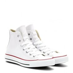 Converse Chuck Taylor All Star Leather High-Top Sneakers found on Polyvore Shoes Sneakers Converse, White High Top Converse, Converse Chuck Taylor White, High Top Converse, White Leather Shoes, Sneakers Converse, Outfits With Converse, White Leather Sneakers, White Converse