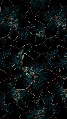 a black background with blue flowers on it