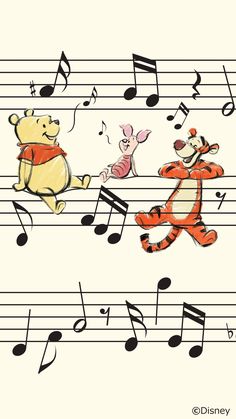 winnie the pooh and tigger dancing on musical notes