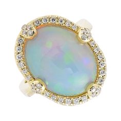 The mesmerizing color shift of opal takes center stage in this oval opal ring in yellow gold with diamonds. Oval Opal Ring, Opal Ring, Center Stage, Opal Rings, Watch Brands, Womens Watches, Gemstone Jewelry, Opal, Diamonds