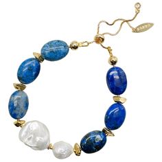 Let this unique lapis and baroque pearl bracelet add a touch of subtle elegance to any outfit. Adjustable and wear-resistant, it's perfect for casual days, paired with jeans and knitwear. Layer it with a necklace and earrings to create a beautiful look. A lovely everyday accessory and gift. It will be contained in a nice jewelry box with well packed. Elegant Blue Pearl Bracelet With Natural Stones, Nice Jewelry, September Birthstone Jewelry, August Birthstone Jewelry, July Birthstone Jewelry, Subtle Elegance, White Agate, Jewelry Ring Box, Pearl Jewellery Earrings