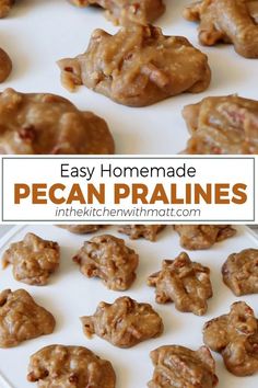 easy homemade pecan pralies recipe on a white plate with text overlay