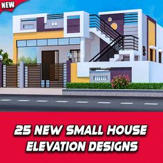 a small house elevation design with stairs and balconies