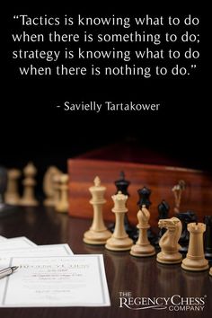 a chess game with the quote,'tactics is known what to do when there is something