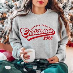 These matching family customized Christmas sweatshirts would be perfect to wear for a family photoshoot this holiday season! Available in white, athletic grey, or red. To order, select each size individually and personalize the text for the designated shirt. At checkout, there is an option to adjust the quantity of each shirt. Feel free to reach out with any questions! FREE SHIPPING All items are made to order and there are no returns on merchandise. Please be sure to double check your order bef Christmas Sweatshirt Family Cricut, Christmas Sweatshirt Family Photo, Cheap Family Matching Winter Sweatshirt, Cheap Family Matching Winter Sweatshirts, Custom Christmas Sweater, Matching Family Christmas Sweater, Family Christmas Sweaters Matching, Christmas Sweatshirt Ideas, Family Sweaters