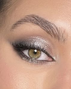 Smokey eyes, glitter smokey, silver smokey eyes, make up ideas, make up inspo, euphoria make up Smokey Eyes With Silver Glitter, Smokey Eye Makeup Silver Glitter, Homecoming Makeup Sparkly, Smokey Silver Makeup, Smokey Eye Sparkle Makeup, Smokey Homecoming Makeup, Eyeshadow Makeup Silver, Natural Silver Eye Makeup, Makeup Ideas With Silver Glitter