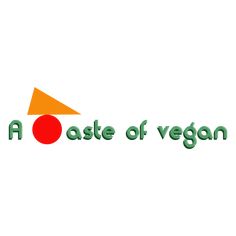 a taste of vegan logo with an orange and green cone on it's side