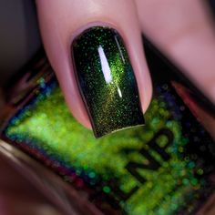 Ilnp Nail Polish, Galaxy Nail, Dark Moss Green, Magnetic Nail Polish, Shimmer Nail Polish, Magnetic Nails, Holographic Nail Polish, Black Bustier, Beauty Make-up