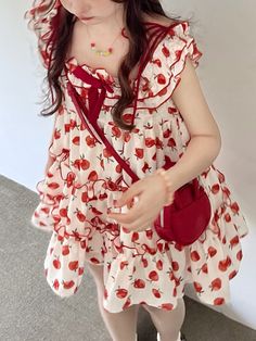 This Apple of My Eye Dress is the sweetest little thing in town! Slip into this cute-as-can-be statement piece and you'll be the apple 🍎 of everybody's eye. Show off the layered ruffles, unique applique, and pretty bow and turn heads—all with a dash of kawaii! 🤩 Size Chart: Size Bust (cm) Waist (cm) Shoulder (cm) Length (cm) Bust (in) Waist (in) Shoulder (in) Length (in) S 80 62 32 106 31.50 24.41 12.60 41.73 M 84 66 33 107 33.07 25.98 12.99 42.13 L 88 70 34 108 34.65 27.56 13.39 42.52 XL 92 7 Red And White Dress Outfit, Red Korean, Eye Dress, Apple Of My Eye, Party Mini Dress, Valentine Dress, Japanese Sweet, Bodycon Dresses Casual, Kawaii Dress