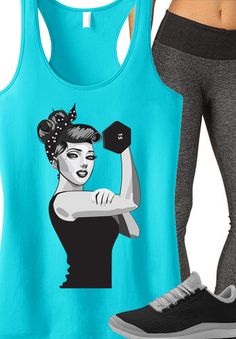 Cute #Workout Outfit Inspiration! ROSIE THE RIVETER #Gym tank by NoBull Woman. Click here to buy http://nobullwoman-apparel.com/collections/best-sellers/products/modern-rosie-the-riveter-workout-tank-top-teal Sportswear Activewear With Graphic Print For Training, Graphic Print Sportswear For Training, Stretch Graphic Print Activewear For Sports Season, Athletic Fit Activewear With Graphic Print For Workout, Workout Activewear With Graphic Print And Athletic Fit, Athletic Fit Workout Activewear With Graphic Print, Graphic Print Racerback Activewear For Gym, Racerback Activewear With Graphic Print For Workout, Racerback Activewear With Graphic Print For Gym