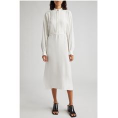 Women Size 10us /40eu Questions? Leave A Comment Below! 262 Casual Silk Midi Dress For Work, White Viscose Midi Dress, White Viscose Midi Length Dress, White Long Sleeve Viscose Maxi Dress, White Silk Dress For Spring Formal, Fall Workwear Silk Midi Dress, Spring Silk Long Sleeve Dress For Work, Fall Silk Midi Dress For Work, Silk Midi Dress For Daywear In Fall