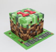 a cake made to look like a minecraft block