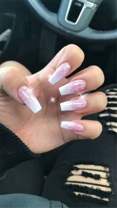 Casket Nails, Pink Ombre Nails, Pretty Acrylic Nails