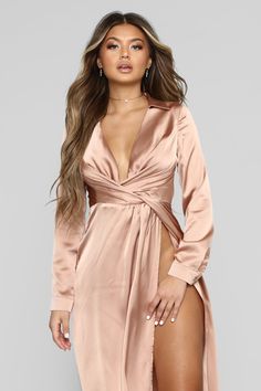 Don't Slip Away Maxi Dress - Champagne, Dresses | Fashion Nova Feminine Fatale, Champagne Fashion, Sofia Jamora, Midi Dress Outfit, Classy Jumpsuit, Fantasy Outfits, Dress Champagne