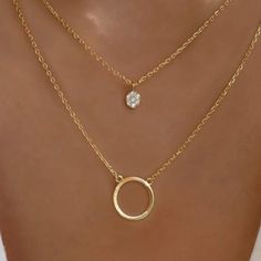 Brand New Gold Circle Pendant And Rhinestone Layered One Piece Necklace. Sturdy And Lightweight This Necklace Is Perfect For Dressing Up Or Down. Measurements Are Posted In The Pictures. Stacked Necklaces Gold, One Piece Necklace, Circle Charm Necklace, Gold Circle Necklace, Stacked Necklaces, Gold Circle, Circle Necklace, Layered Necklace, Circle Pendant