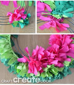 the process of making a wreath out of tissue paper