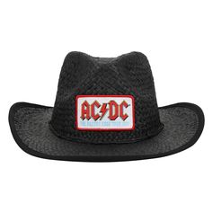 Elevate your beach style with this officially licensed ACDC cowboy sun hat. This adult-sized hat is the perfect accessory for sunny days, whether you're lounging on the beach or enjoying a tropical drink at home. The custom design showcases the iconic ACDC logo on the front of the hat, allowing you to represent your favorite beverage brand in style. What sets this hat apart is the attention to detail—the underside of the brim features a bold logo pattern that adds a touch of rock & roll to your Novelty Summer Hats For Outdoor, Themed Adjustable Wide Brim Costume Hat, Novelty Summer Outdoor Hats, Adjustable Wide Brim Sun Hat For Music Festivals, Black Hats For Summer Music Festival, Black Summer Hats For Music Festival, Black Summer Music Festival Hats, Adjustable Novelty Summer Hat, Novelty Adjustable Wide Brim Hats