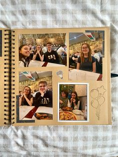 an open notebook with pictures of people on it