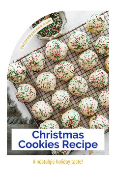 christmas cookies recipe on a cooling rack with holiday sprinkles in the background