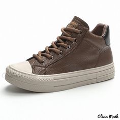 Olivia Mark - Genuine Leather High-Top Lace-Up Retro Color Block Sneakers Casual Soft Sole Shoes Brown Lace-up High-top Sneakers With Textured Sole, Brown Lace-up High-top Sneakers, Brown Casual Lace-up High-top Sneakers, Casual Brown Lace-up High-top Sneakers, Brown High-top Sneakers With Branded Insole And Round Toe, Brown High-top Sneakers With Branded Insole, Brown Sneakers With Cushioned Footbed And Flat Heel, Brown Sneakers With Cushioned Footbed, Brown Cushioned Sneakers