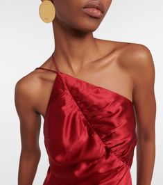 One-shoulder silk charmeuse gown in red - The Sei | Mytheresa Pre-draped Sleeveless Silk Satin Dress, Silk Ruched Pre-draped Evening Dress, Pre-draped Silk Slip Dress For Gala, Pre-draped Satin Slip Dress For Evening, Chic Floor-length Satin Gown, Pre-draped Silk Evening Dress With Asymmetrical Neckline, Elegant Asymmetrical Silk Maxi Dress, Chic Floor-length Gown With Satin Finish, Chic Satin Finish Maxi Gown