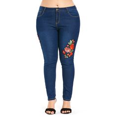 Plus Size High Waisted Flower Jeans - Denim Dark Blue - 3O81436512 - Original Design-Women's Clothing, Bottoms  #Bottoms #Original #DesignWomen's #Clothing # #Bottoms Zipper Flowers, Women's Plus Size Jeans, Flower Jeans, Cheap Jeans, Trendy Plus Size Clothing, Flower Applique, Plus Size Womens Clothing, Plus Size Jeans, Cut Jeans