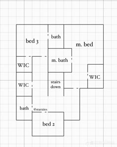 the floor plan for a bedroom with two beds and one bathtub in each room