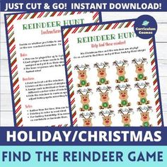 Looking for a fun Christmas or holiday game for teachers, staff, or students? The "Find the Reindeer" game can be used for all ages and can be adapted for individual or group uses!This product includes:Instructions5 Different Sleighs5 Different Colors of Reindeers #1-12Non-Numbered ReindeerScore Car... Staff Christmas Games, Class Christmas Games, Meeting Games, Teacher Morale, Staff Appreciation Gifts, Christmas Scavenger Hunt, Staff Morale, Reindeer Games, Mom Ideas