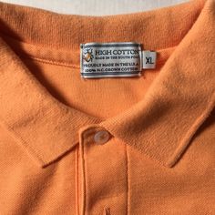 Pastel Orange "High Cotton" Brand Men's Polo. Made In The Usa Very Nicely Worn, No Damages. Casual Orange Collared T-shirt, Orange Collared Cotton Polo Shirt, Orange Cotton Collared Polo Shirt, Orange Cotton Collared Tops, Orange Collared Cotton Top, Orange Cotton Polo Shirt For Summer, Summer Orange Cotton Polo Shirt, Classic Orange Cotton Tops, Orange Polo Shirt