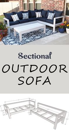 an outdoor sofa and table are shown with the text sectional out door sofa on it