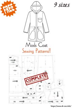 the front and back of a sewing pattern for a jacket with hoods on it