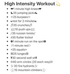 the high intensity workout plan is shown in black and white, with instructions for how to do