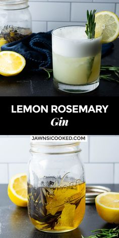 lemon rosemary gin cocktail in a mason jar