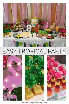 an easy tropical party with pink flamingos, pineapples and cupcakes