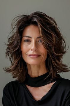 Step into your 50s with style and confidence with these sophisticated bob hairstyles. The layered cuts and soft waves enhance your mature beauty, making them a must-try for any woman over 50. Best Short Haircuts For Women, Medium Length Wavy Hair, Thick Hair Styles Medium, Hair Over 50, Haircuts For Women Over 50, Layered Haircuts For Medium Hair, Short Haircuts For Women, Medium Short Hair