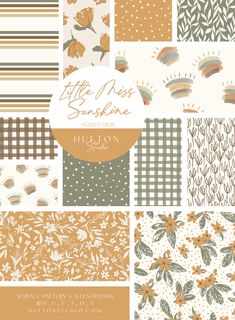 the little miss sunshine paper pack is shown in orange and grey, with different patterns