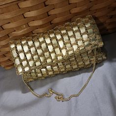 This Is A Very Classy Evening Bag In Good, Used Condition!! Made In Italy, This Is A 1960s Walborg!! This Belonged To My Great Grandmother, And I've Had It For At Least 25+ Years But Never Used It! It's Been Properly Cared For And Stored Throughout The Last Several Decades!! ! There Is Only One Flaw, And That's A Stain On The Inside, As Shown!! The Exterior Is In Perfect Condition!!! Please Look At All Photos As They Are A Part Of The Description And Show Measurements!! Price Is Firm Unless Bund Vintage Gold Shoulder Bag For Party, Retro Crossbody Evening Bag, Retro Evening Crossbody Bag, Retro Evening Crossbody Shoulder Bag, Retro Gold Bags With Gold-tone Hardware, Gold Retro Bags With Gold-tone Hardware, Retro Gold Rectangular Evening Bag, Gold Retro Bags, Retro Gold Rectangular Shoulder Bag