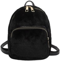 Trendy Black Backpack With Zipper Closure, Trendy Black Backpack For Back To School, Trendy Black Backpack With Adjustable Strap, Black Back To School Backpack, Black Backpacks, Black Solid Color, Bags Cute, Plush Backpack, Pink Solid