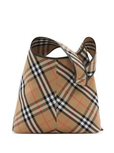 sand beige cotton/leather Vintage Check pattern flat top handles press-stud fastening removable pouch unlined Burberry Shoulder Bag, Luxury Tote Bags, Burberry Vintage, Planet People, Flats Patterns, Twill Weave, Large Shoulder Bags, Sand Beige, Designer Shoulder Bags