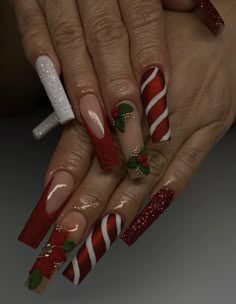 Red Christmas Nails, Long Acrylic Nails Coffin, Long Square Acrylic Nails, Nail Swag