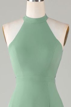 A-Line Halter Open Back Matcha Bridesmaid Dress with Split Front Dress With Split, Evening Dresses Cocktail, British Indian, Cocktail Dress Party, Bride Dress, Special Occasion Dresses, Bridesmaid Dress, Occasion Dresses, Mother Of The Bride