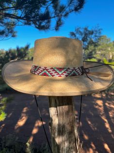 1" wide. This hat band is finished at 23" with glued down faux leather ends and an 24" adjustable leather tie. Adjustable Hat Bands For Outdoor, Adjustable Short Brim Top Hat For Rodeo, Adjustable Top Hat For Kentucky Derby, Southwestern Style Adjustable Fedora For Kentucky Derby, Adjustable Top Hat With Flat Crown For Ranch, Adjustable Brimmed Top Hat For Rodeo, Adjustable Short Brim Hat For Ranch, Adjustable Brown Top Hat For Kentucky Derby, Adjustable Brimmed Straw Hat For Kentucky Derby