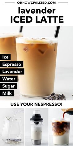 If you enjoy sweet and floral coffee drinks, you’ll love this iced lavender latte. The recipe is flavored with real lavender and so easy to make at home. #icedlavenderlatte #lavenderrecipes #coffeerecipes #lattes Lavender Drinks, Lavender Latte Recipe, Sandwiches Afternoon Tea, London Fog Tea Latte, Lavender Drink, London Fog Tea, Iced Chai Tea Latte, Lavender Latte